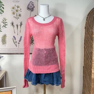 Aerie NWT Pink Sheer Open Knit Mohair Sweater Fairy Whimsy Coquette Dollette S